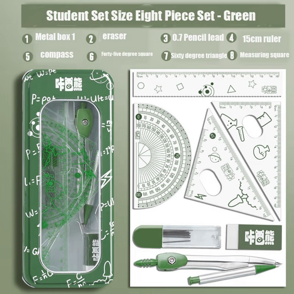 Math Geometry Set With Compass - 8-częściowy zestaw wielofunkcyjnych przyborów do matematyki